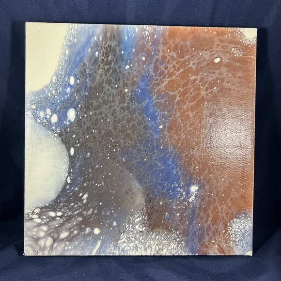 Other - 10x10 Blue Brown Acrylic Pour Painting by Kat Sanders Organic Abstract Decor